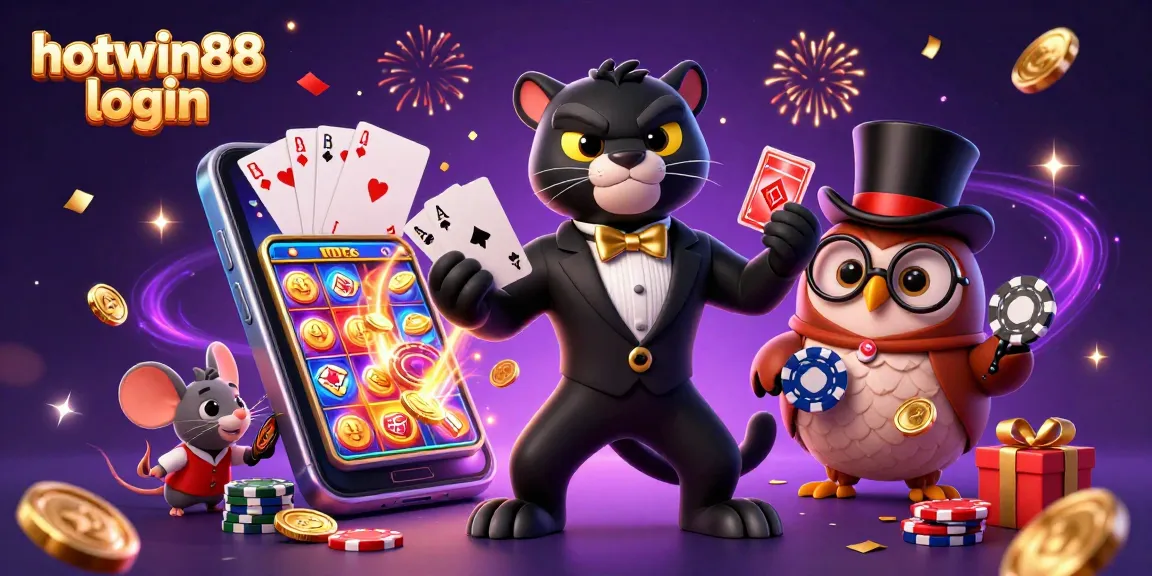 Experience the excitement of hotwin88 login with vibrant characters and casino elements.