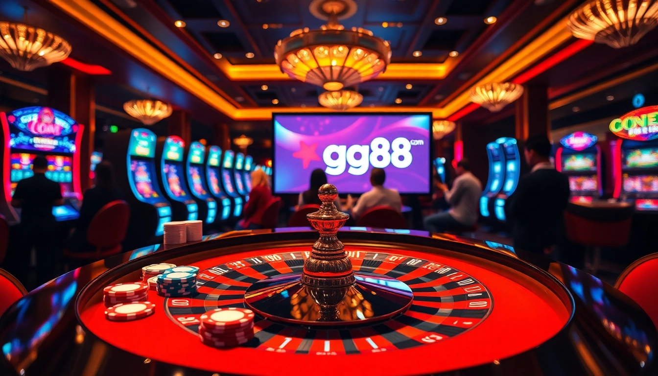 Experience the excitement at gg88 com with vibrant gaming scenes showcasing roulette and poker.