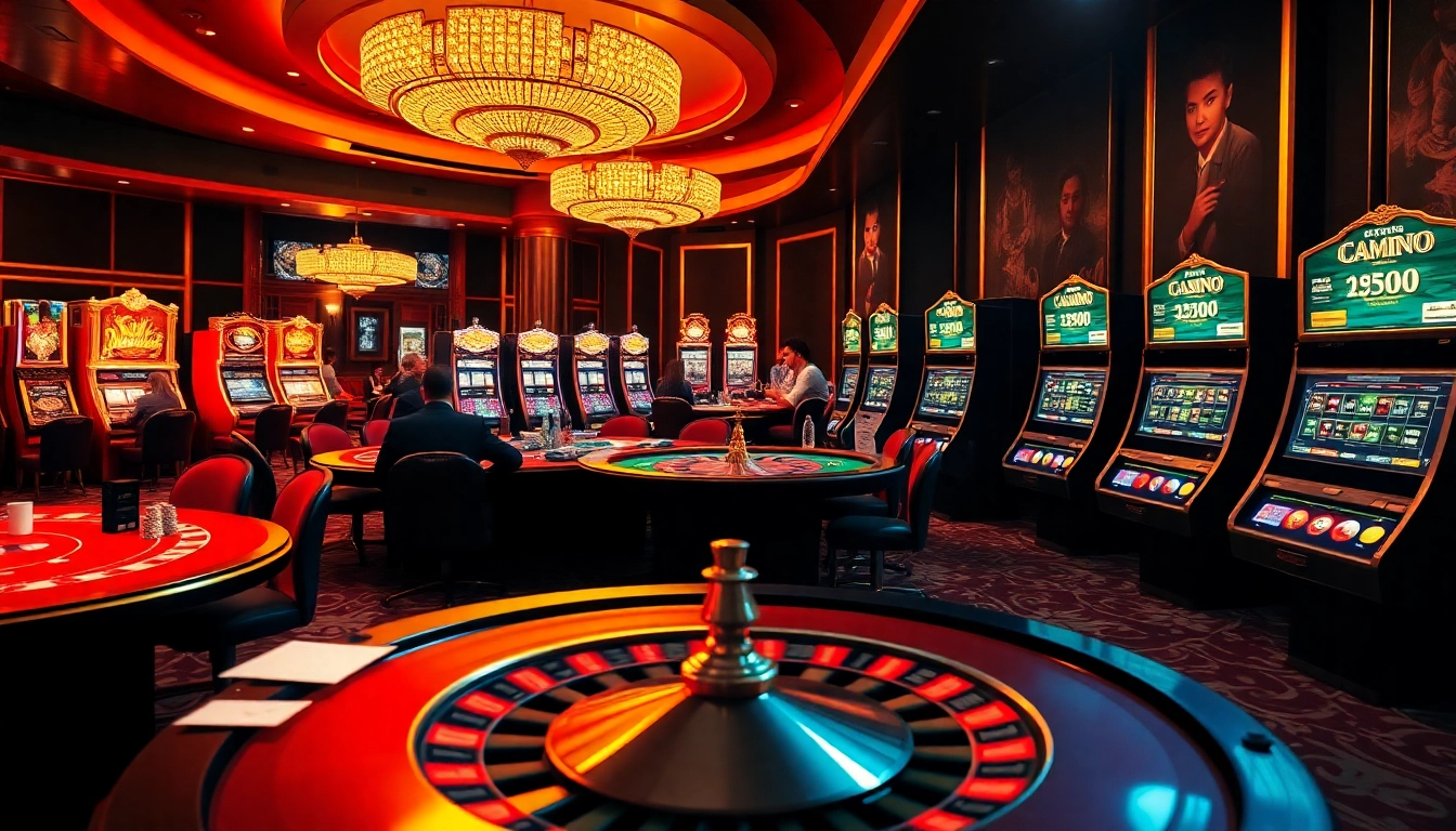 Experience the thrill of gambling at situs apiraja88 with vibrant slot machines, poker chips, and engaged players.