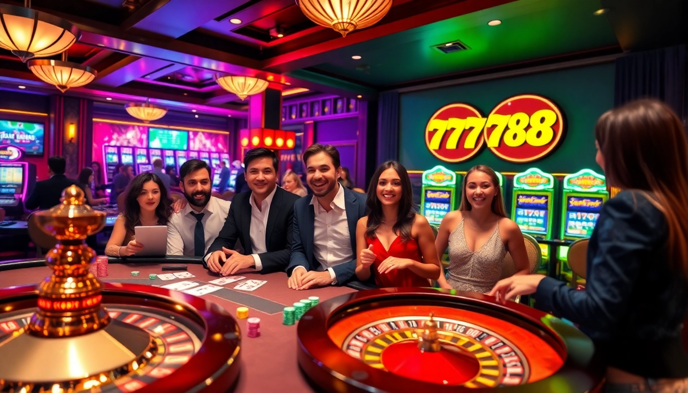 Gamblers enjoying a vibrant casino atmosphere featuring poker, roulette, and slot machines at 789 win.
