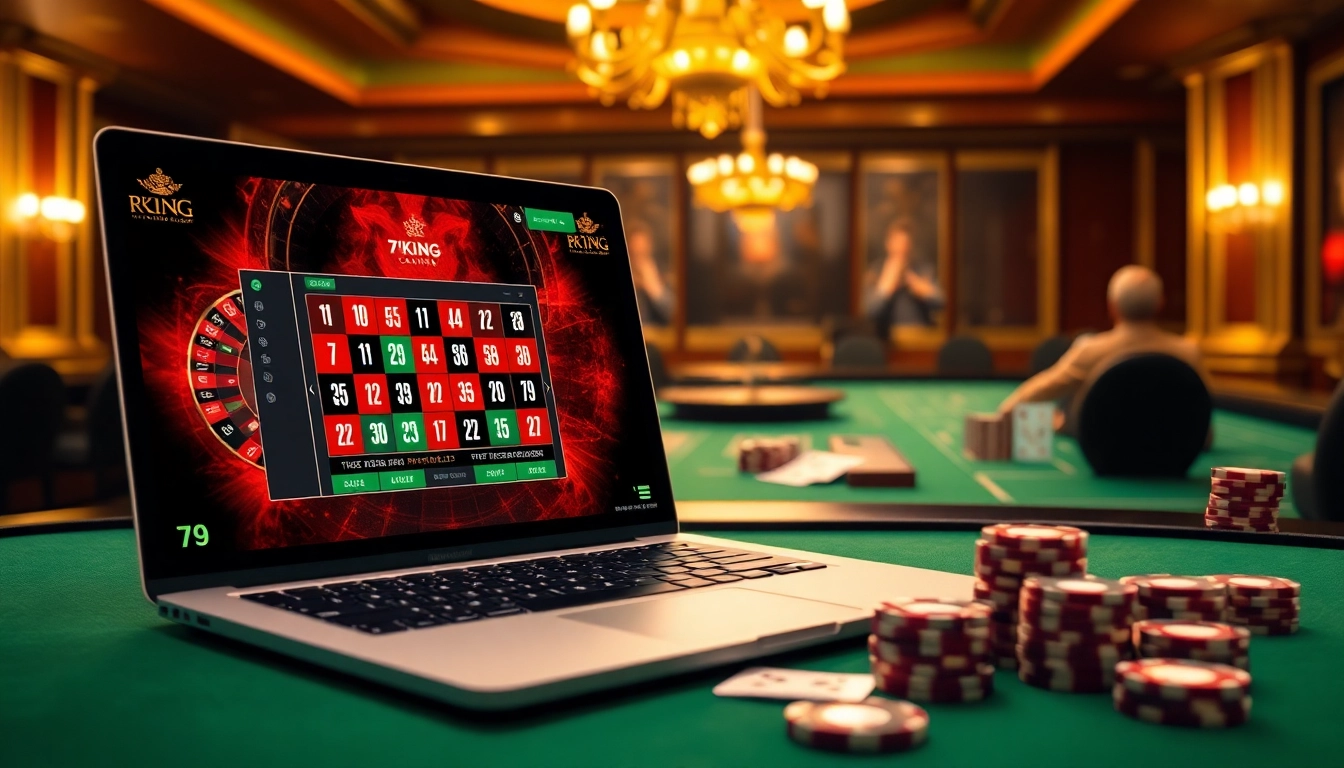 Experience thrilling gameplay at 79king with colorful poker chips and a luxurious casino atmosphere.