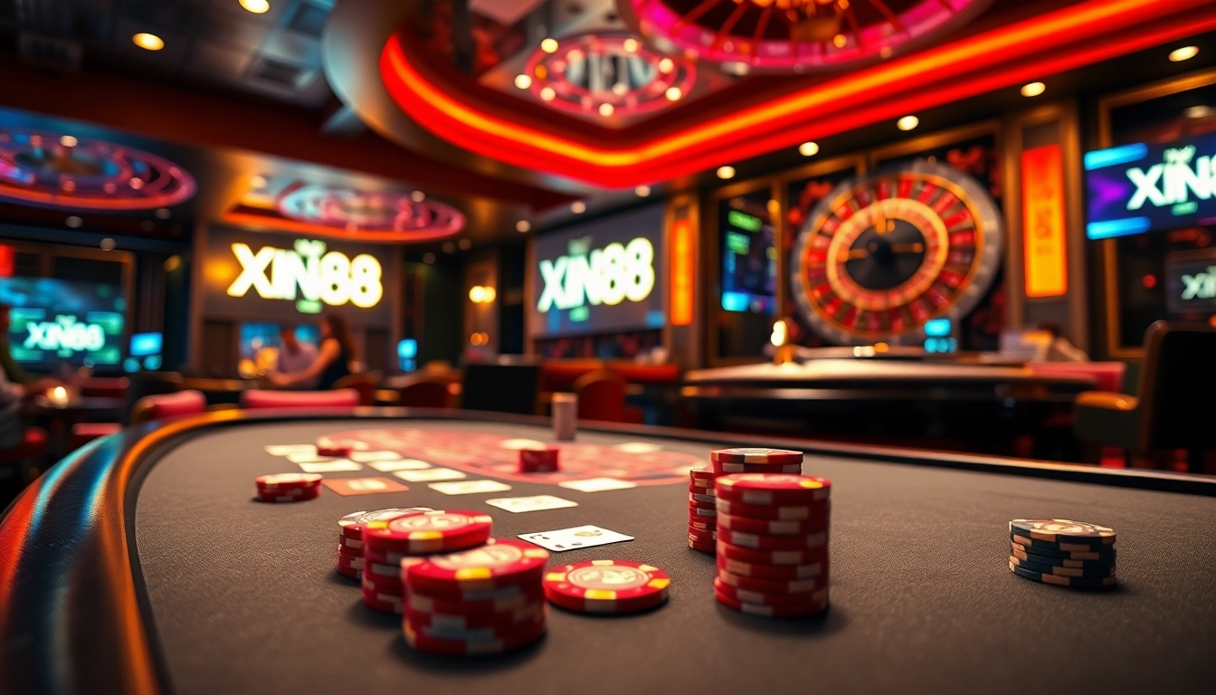 Players engaging in casino games at Xin88, showcasing excitement and professionalism.