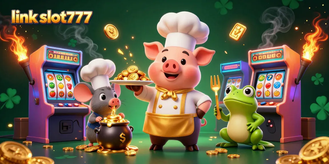 Experience the thrill of gaming with link slot777 in this vibrant 3D casino scene, highlighting gold coins and fun characters.