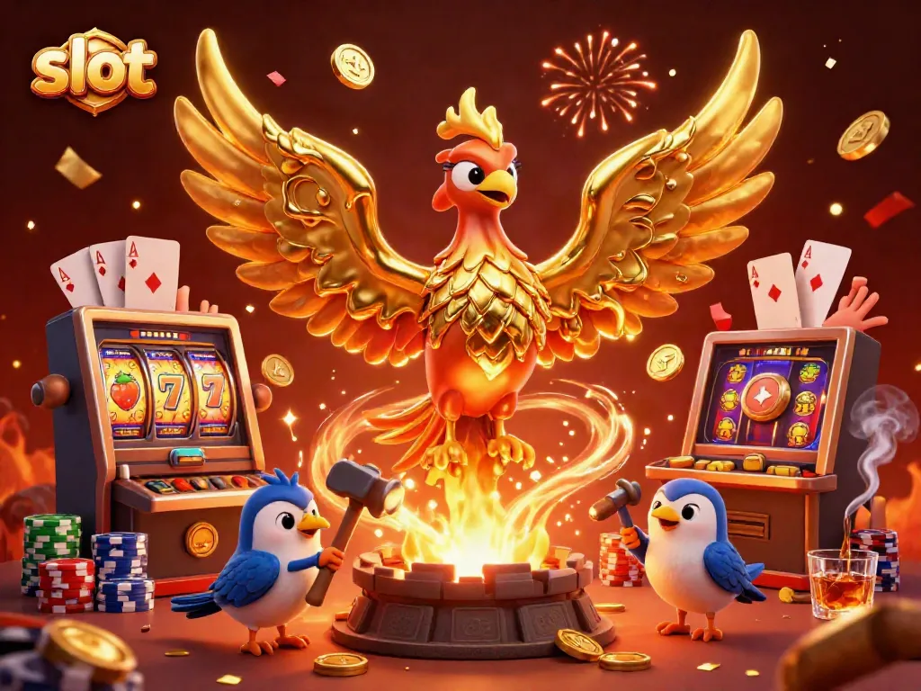Menangkan slot dengan mesin slot yang berkilauan dan karakter menyala yang menggambarkan keberuntungan.