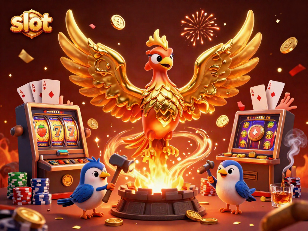 Menangkan slot dengan mesin slot yang berkilauan dan karakter menyala yang menggambarkan keberuntungan.