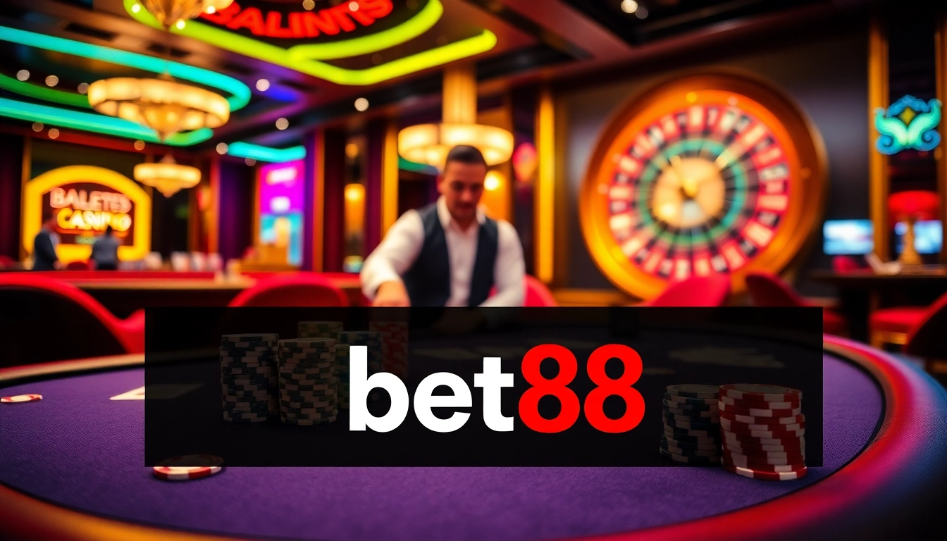 Experience the excitement at bet88 with vibrant casino games and luxury decor.