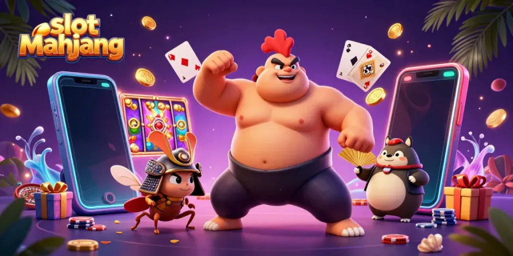 Experience thrilling gameplay with slot mahjong as the dynamic characters interact with colorful casino elements.