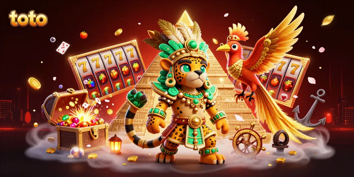 Spin to win with toto in a vibrant casino scene filled with slot reels and gold!