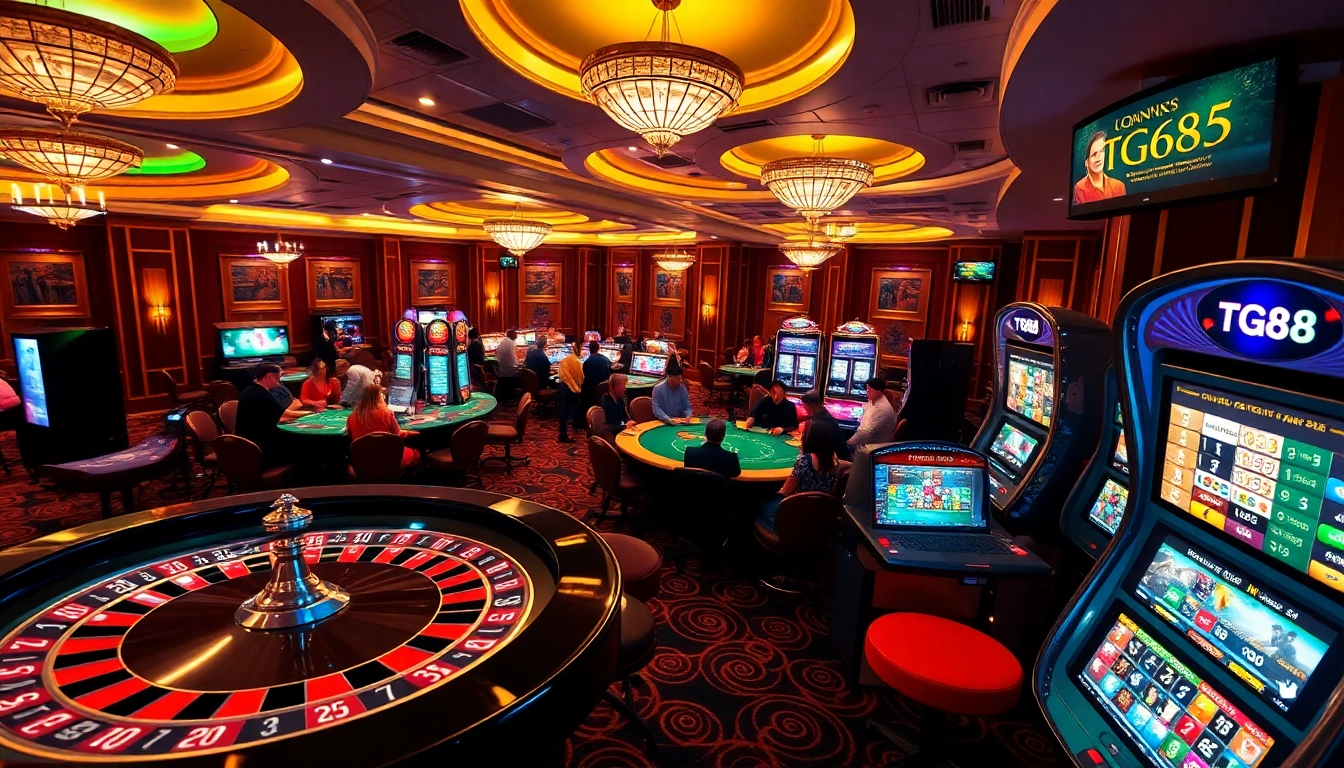 Experience the thrill of gambling at TG88 with an exciting casino scene filled with players and games.