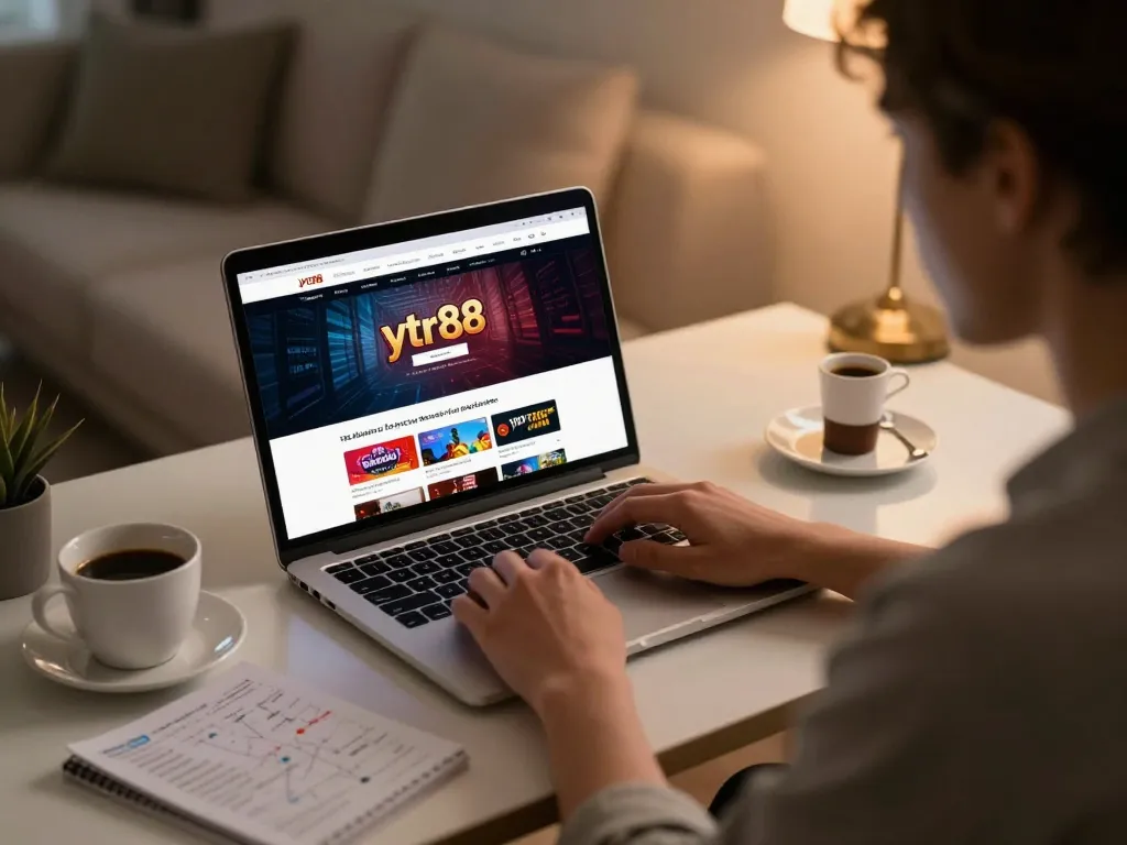 Player using ytr88 for online gambling strategies and bankroll management in a cozy home setting.