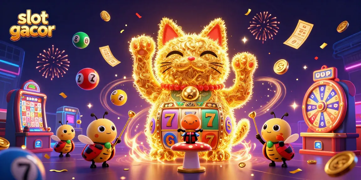 Menggali slot gacor terbaik dengan karakter lucu dikelilingi elemen kasino berwarna-warni.
