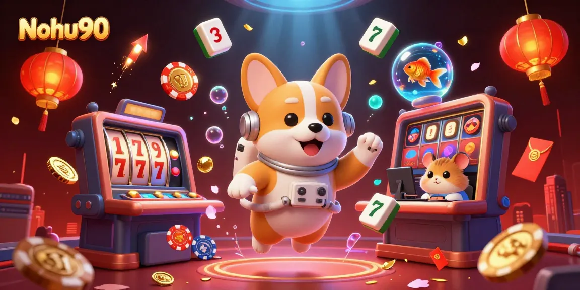 Nohu90 engages players in a thrilling cosmic casino adventure, featuring vibrant slot machines and dazzling effects.