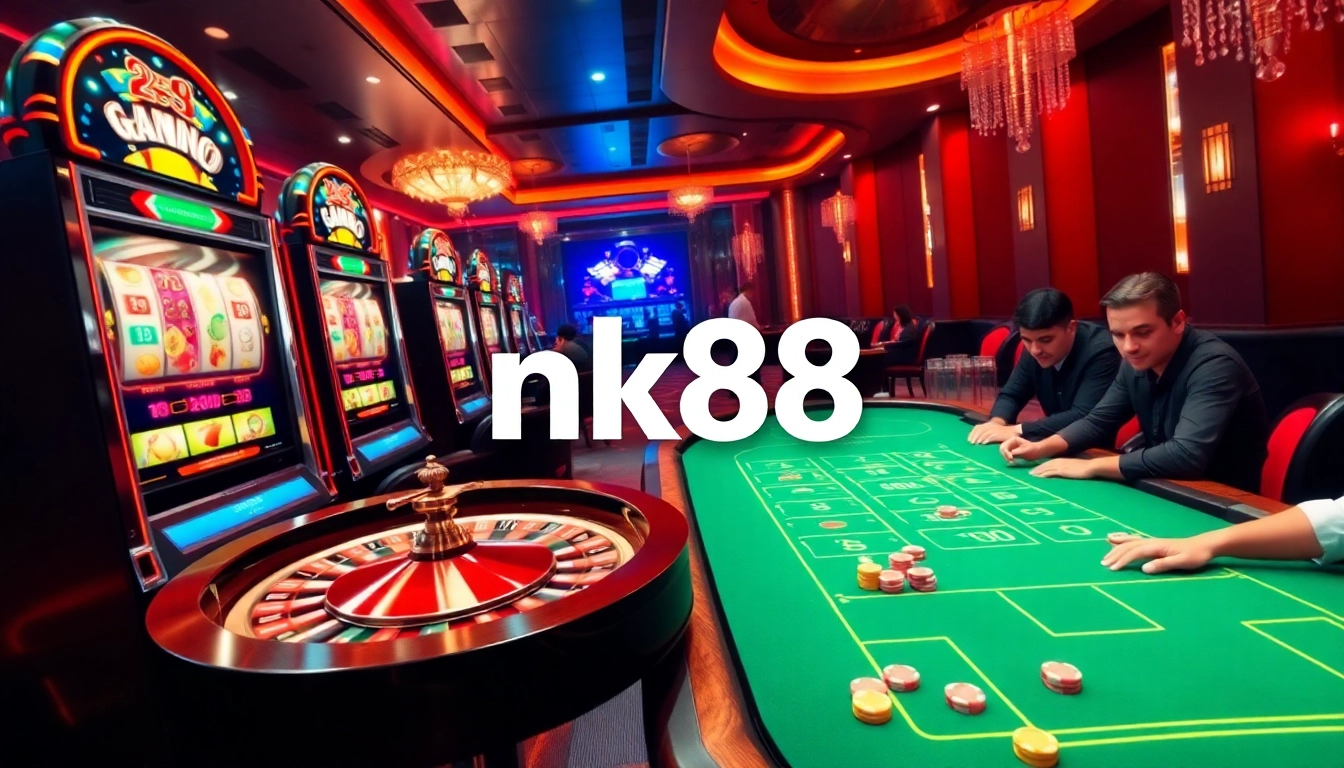 Engaging online casino experience featuring nk88 with vibrant games and betting tables.