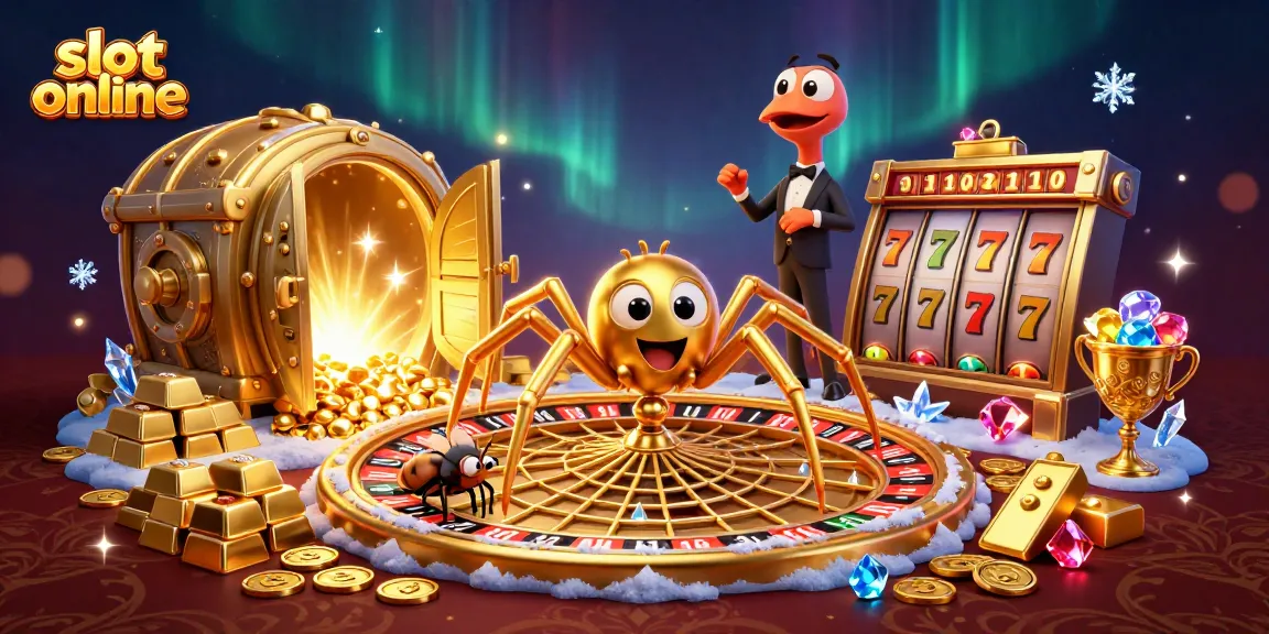 Spin the reels of slot online with a golden spider and thrilling casino elements overflowing with jewels.