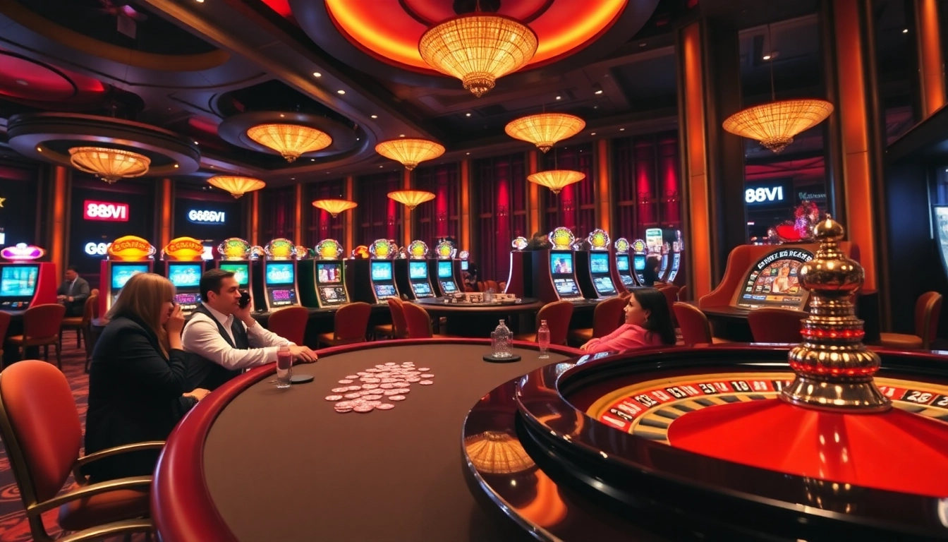 Players enjoying a game of poker at the stylish 888VI casino, showcasing an elegant gaming atmosphere.