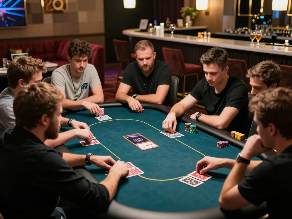 Players strategizing during a high-stakes poker game at cm 88 casino, intense focus displayed.