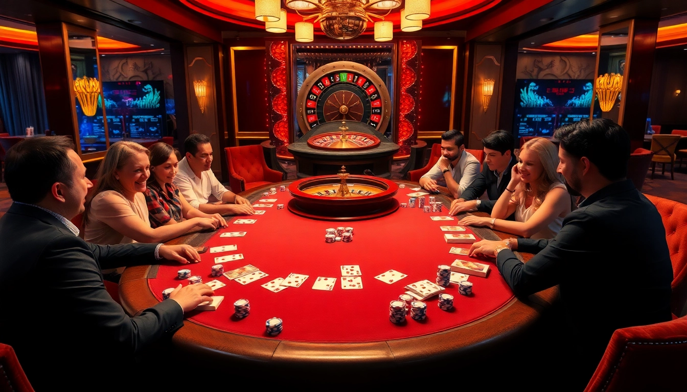 Players enjoy a thrilling game of poker at 789bet's luxurious casino table, showcasing excitement and strategy.