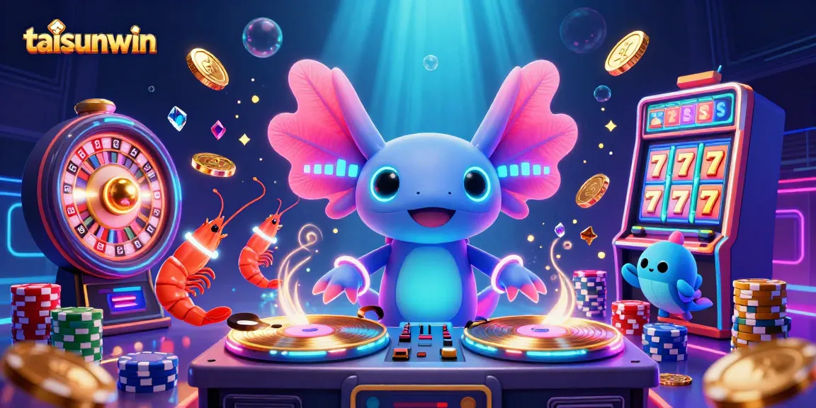 Taisunwin features a vibrant underwater casino scene with a DJ axolotl and playful sea creatures.