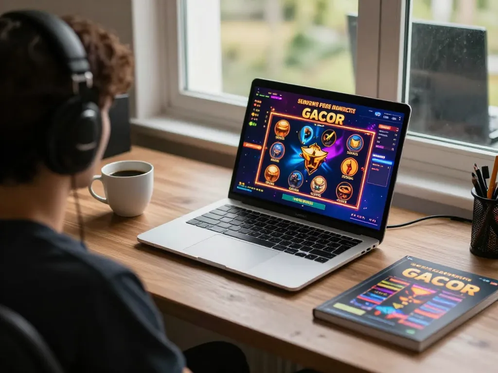 Engaging online slot gacor gameplay with vibrant visuals and home setting, showcasing excitement and strategy.