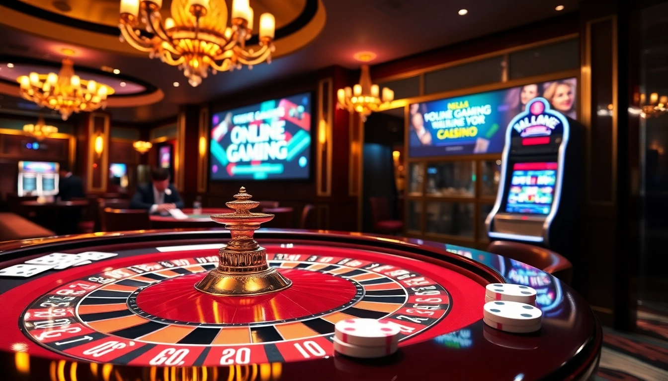 Experience the excitement of gambling at https://l444.art/ with this luxurious casino scene featuring roulette, chips, and players.