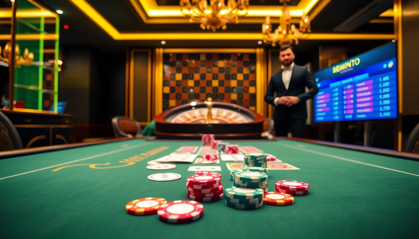 Players engaging in a thrilling game at LC88 casino, featuring poker chips and a roulette wheel.