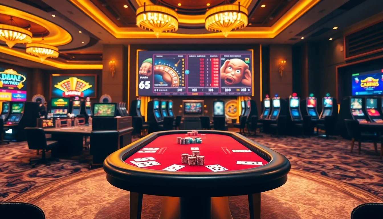Engage in thrilling gameplay at https://23wini.online with a vibrant casino scene showcasing card games and slots.