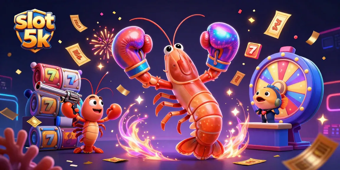 Experience the excitement of slot 5k with dynamic characters and vibrant casino elements in this captivating illustration.