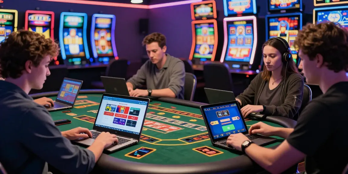 Engaged players at credit card casinos UK enjoying games and payment options in a vibrant online casino atmosphere.