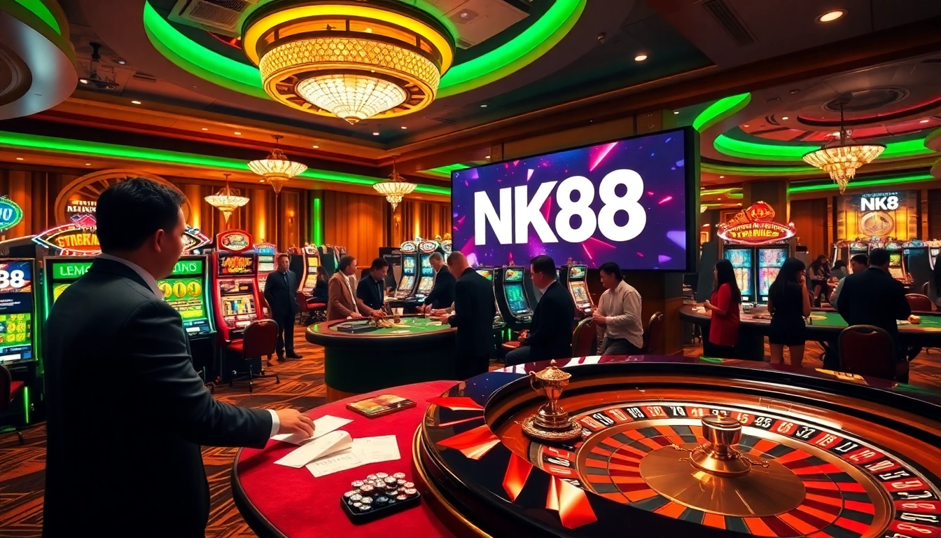 Experience excitement at the NK88 casino with vibrant games and engaged gamblers.