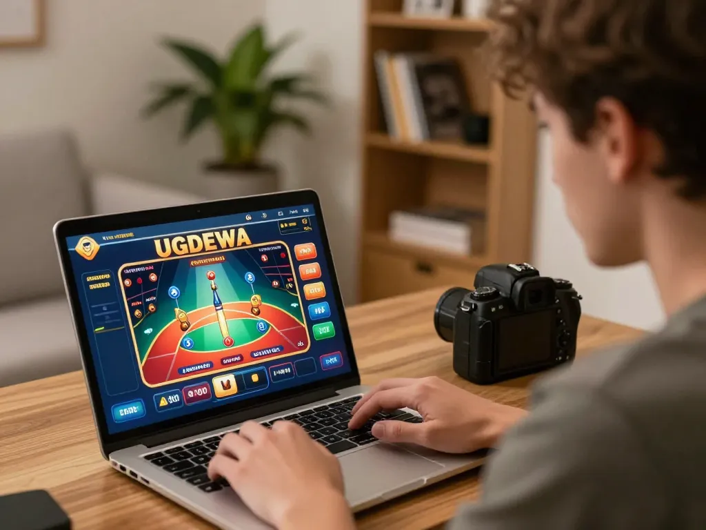Player engaging in UGDEWA online casino gaming from home, emphasizing strategic gameplay.