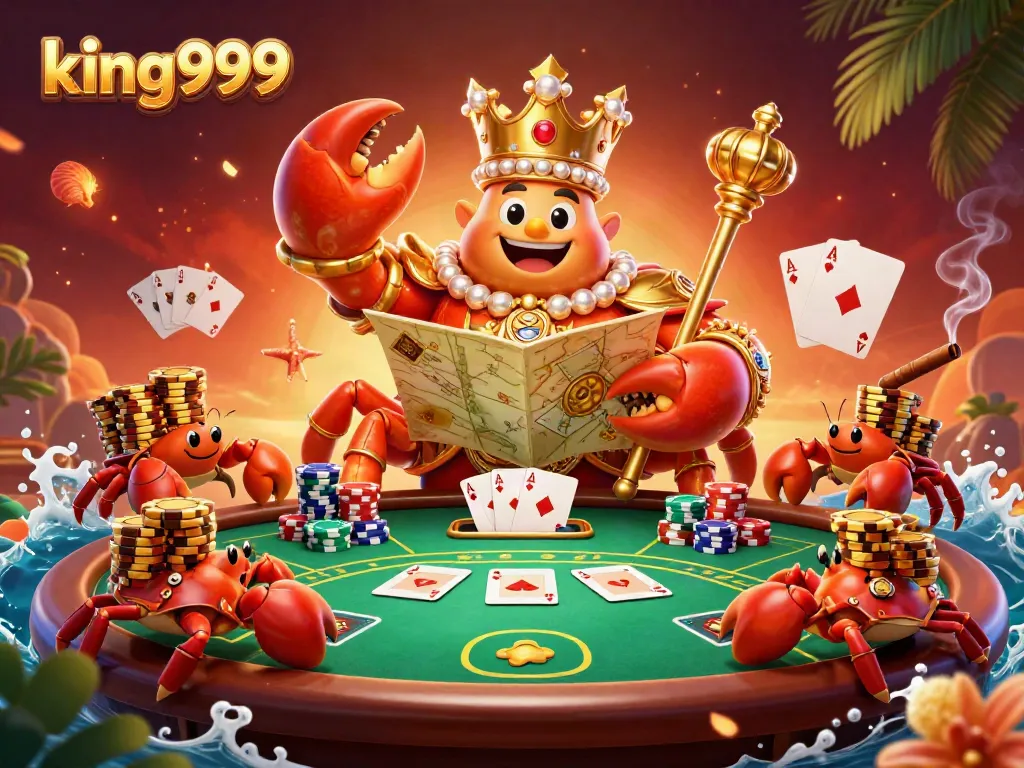 Menggenggam kemenangan dengan king999: ilustrasi raja kepiting emas di kasino.
