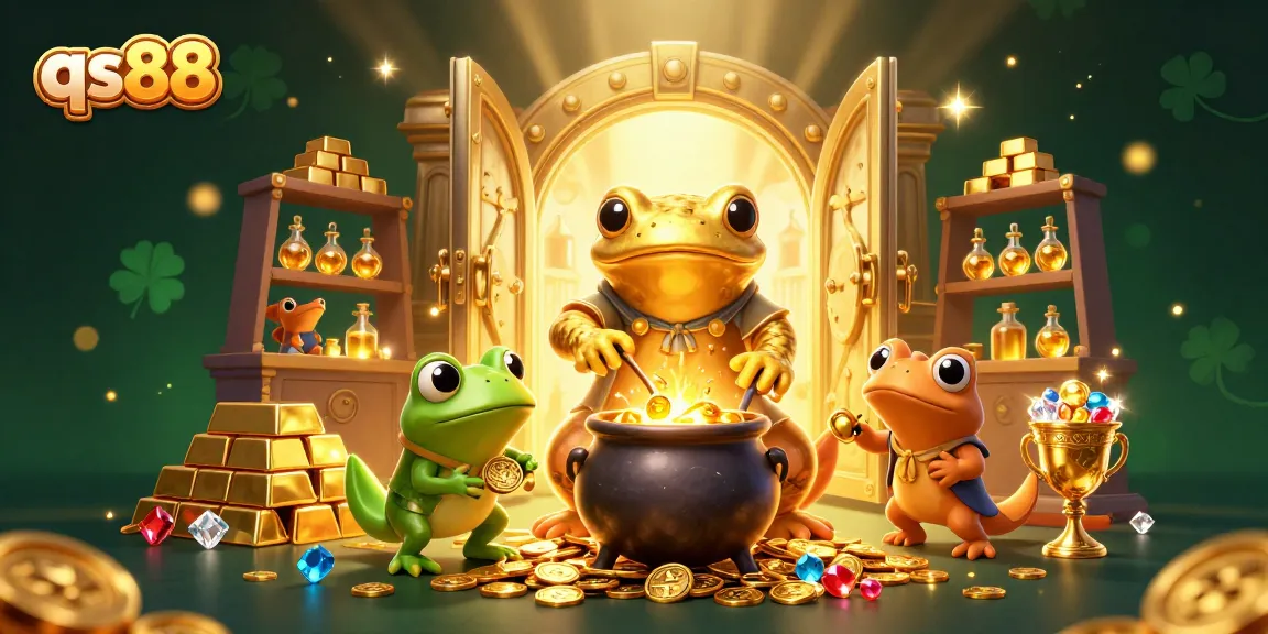 Experience the magic of qs88 in a vibrant 3D casino world where gold coins and treasures abound.