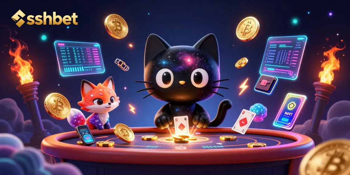 Engage in thrilling gameplay at sshbet with a vibrant casino scene featuring a captivating cosmic black hole cat.
