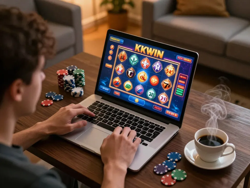 Player enjoying an exciting KKWIN online casino game with vibrant graphics and cozy atmosphere.