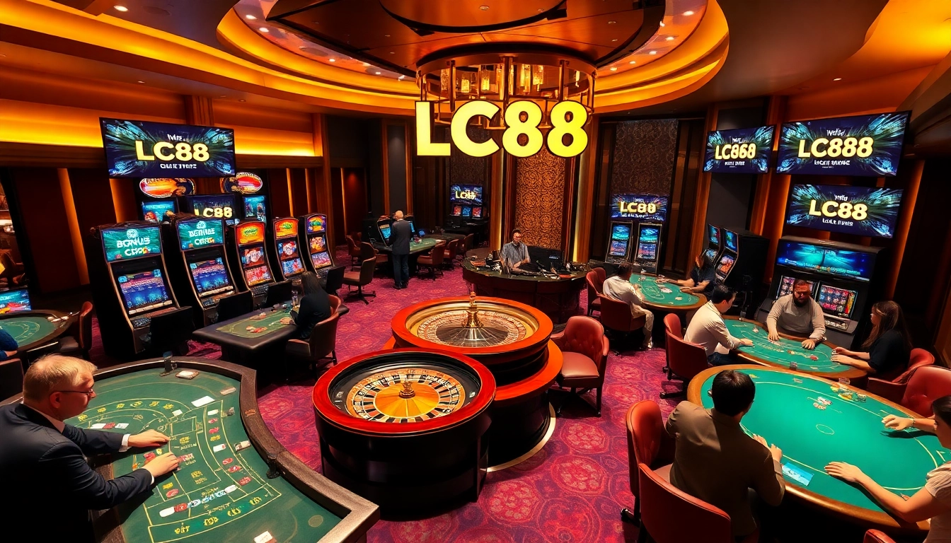 Players enjoying games at the LC88 casino, showcasing roulette, slots, and excitement.