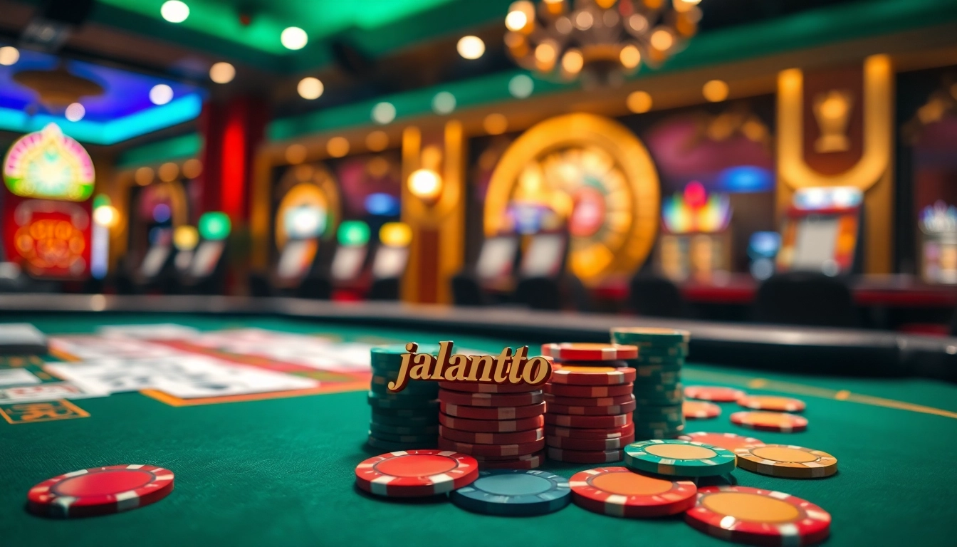 Menangkan chip kasino jalantoto yang berkilau dalam suasana dramatis.