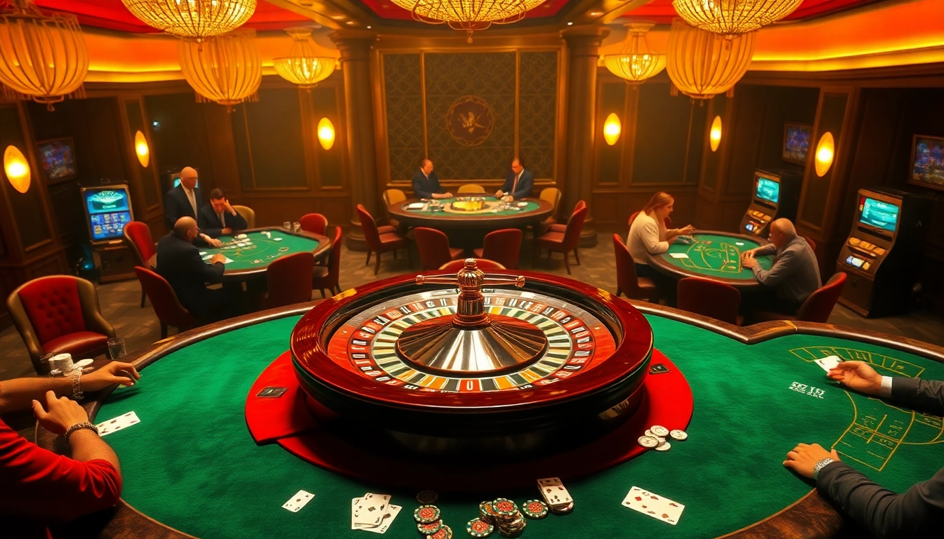 Exciting gameplay at Pushpa Club featuring roulette and poker tables in a luxurious casino atmosphere.