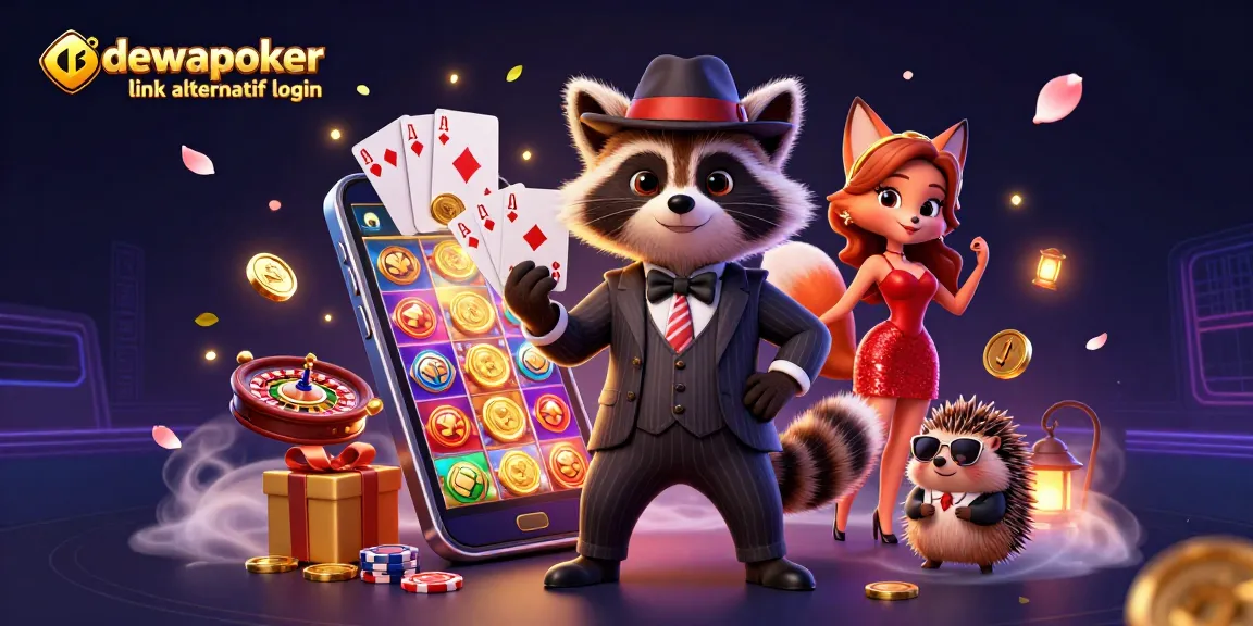 Dewapoker link alternatif login enhances gameplay with a vibrant, interactive casino scene featuring casino elements.