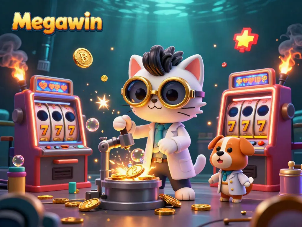 Permainan slot Megawin dengan kucing ilmuwan yang berlokasi di dalam lab yang penuh energi.