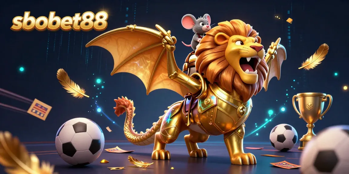Experience thrilling sports betting action with sbobet88 in a vibrant 3D illustration featuring a unique chimera character.