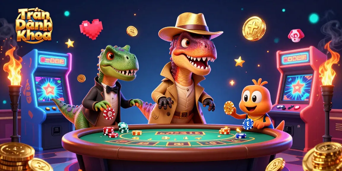Experience Trần Đăng Khoa's thrilling casino adventure with a velociraptor in a trench coat.