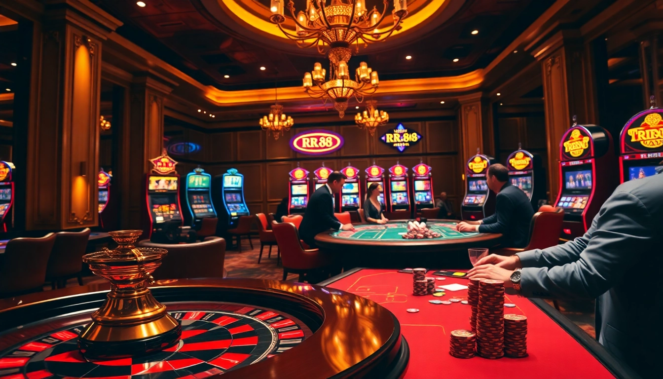 Experience the excitement of RR 88 at a luxurious casino table filled with poker chips and a roulette wheel.