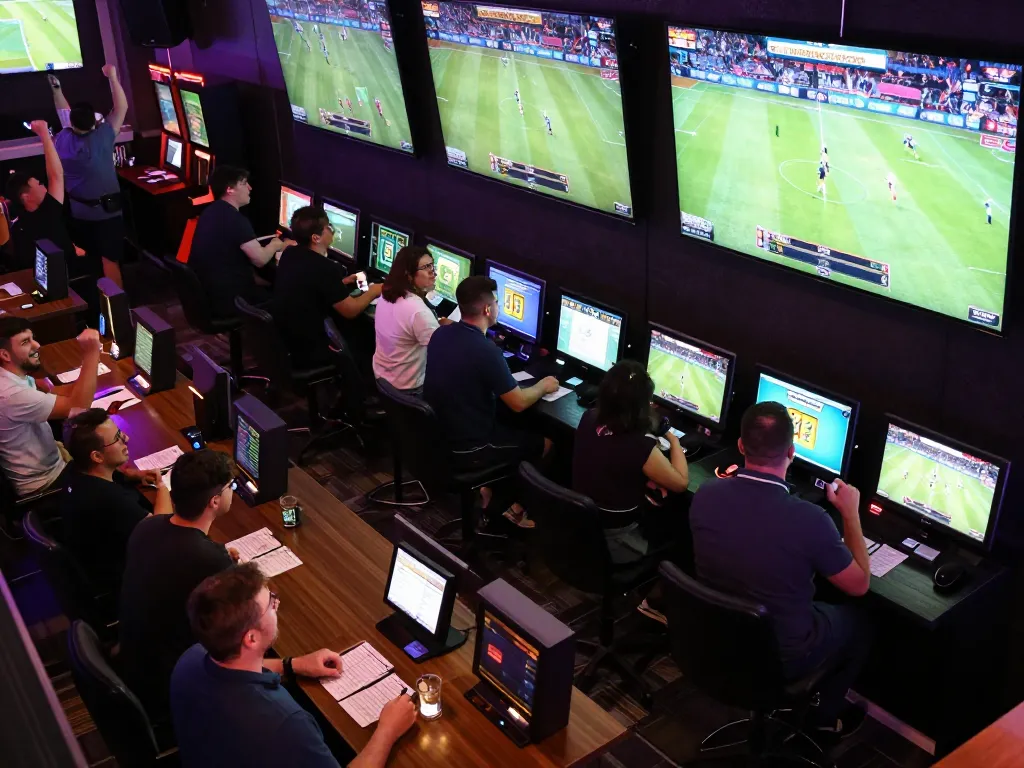 Engaging live sports betting at lc88 with enthusiastic patrons placing bets.