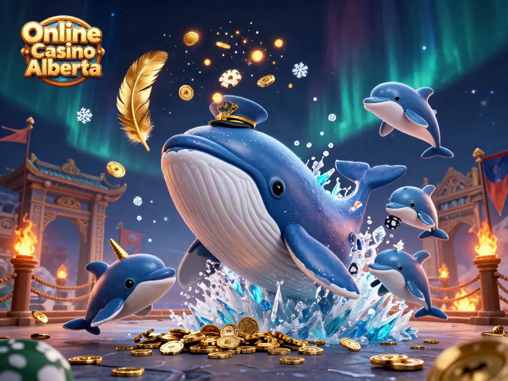Experience thrilling gameplay with Online Casino Alberta in this vibrant 3D illustration featuring animated sea creatures and casino-themed elements.