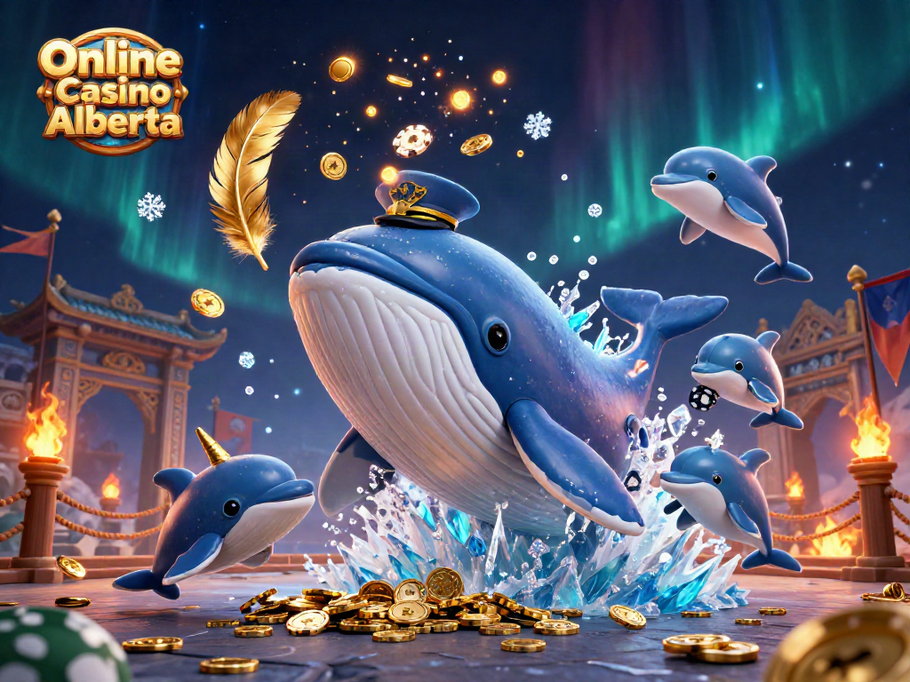 Experience thrilling gameplay with Online Casino Alberta in this vibrant 3D illustration featuring animated sea creatures and casino-themed elements.