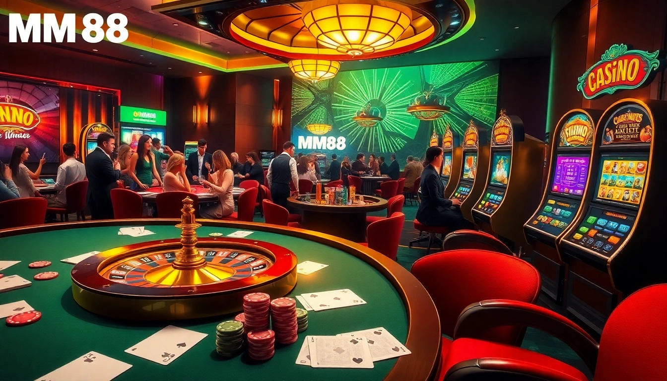 Experience the thrill of gaming at trang chủ mm88 with vibrant casino tables and slot machines.