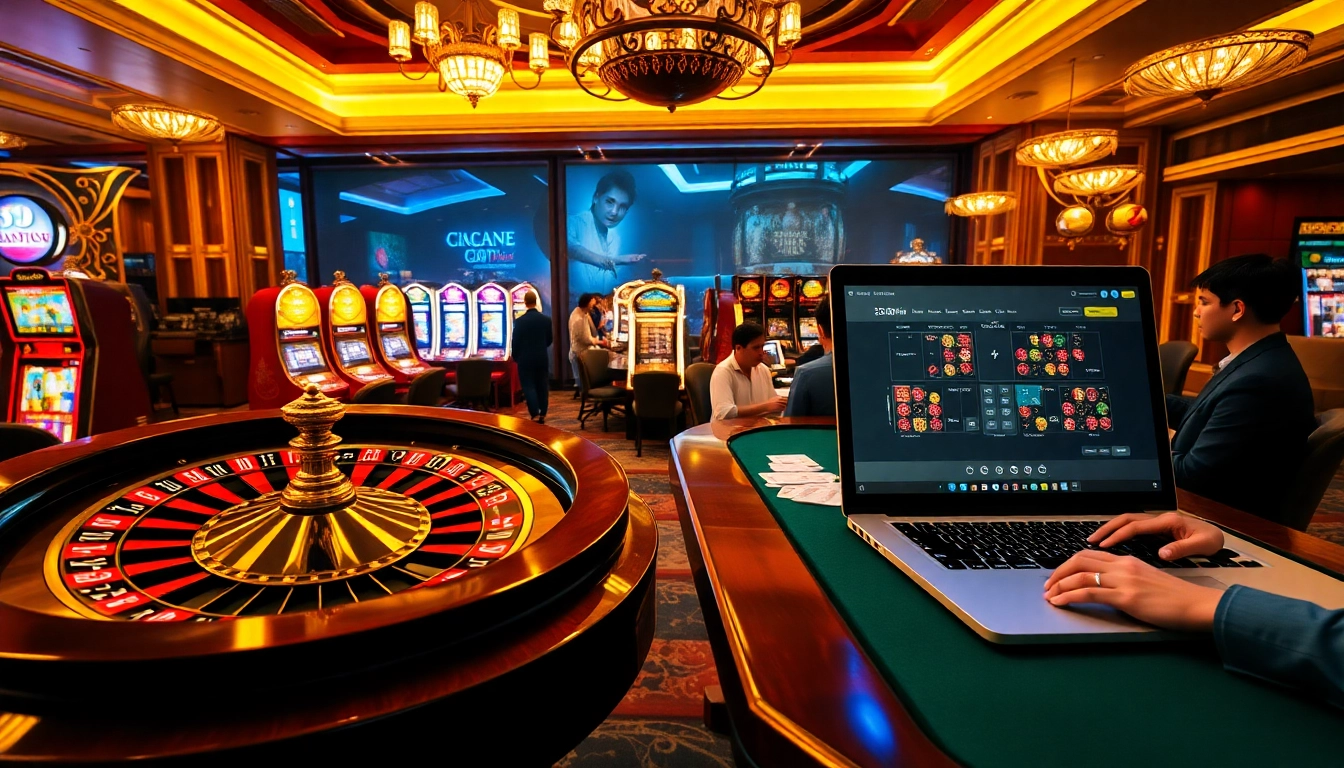 Experiencing the thrill at the luxurious Trang chủ 32Win casino with vibrant games and betting tables.