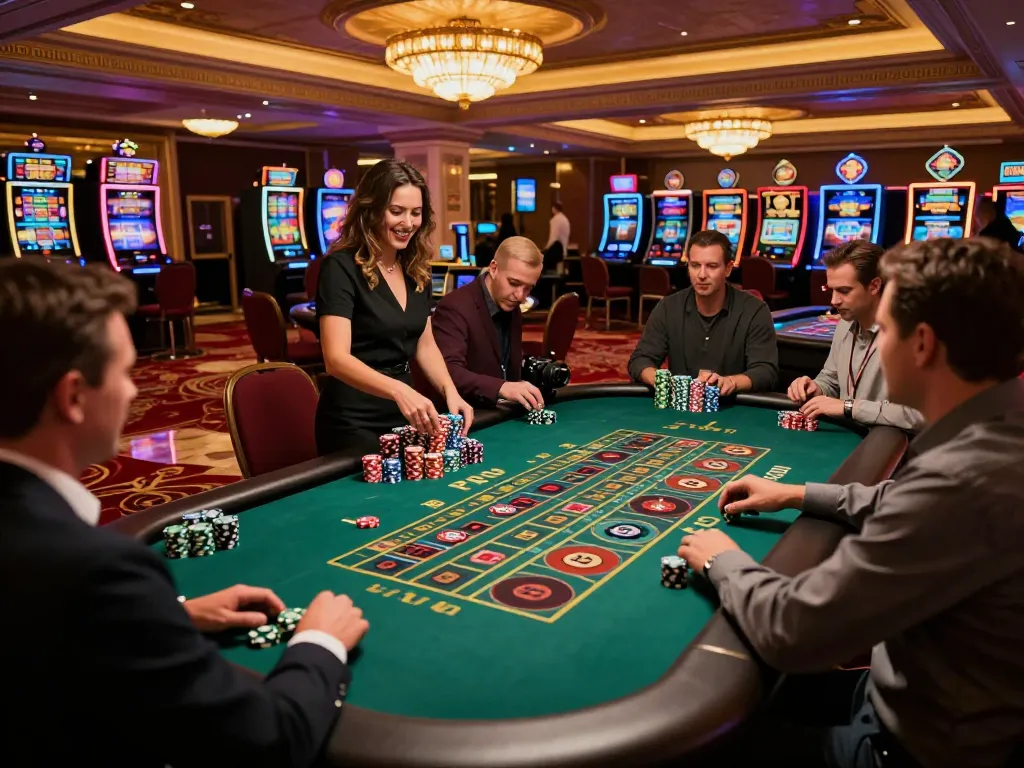 Players enjoying roulette at a bustling casino, highlighting strategic gameplay around MM88 tables.