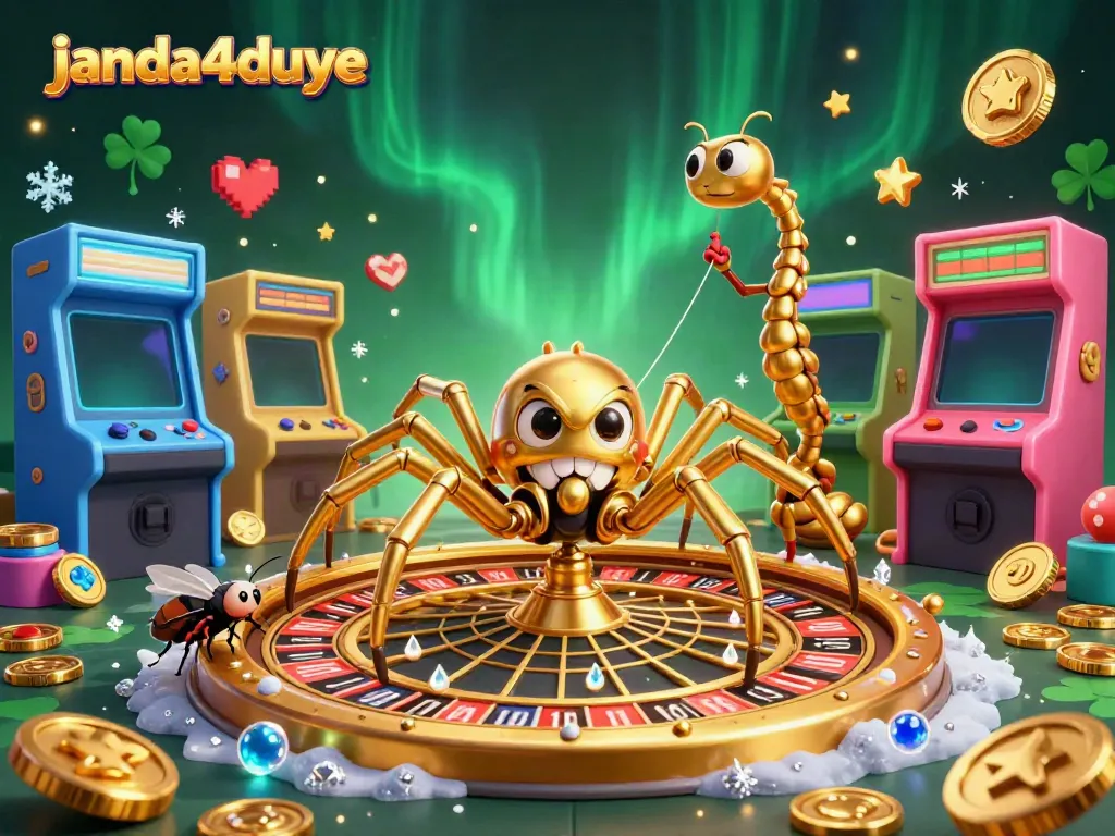 Janda4duye menyajikan suasana kasino penuh warna dengan web roulette, karakter 3D, dan mesin arcade.