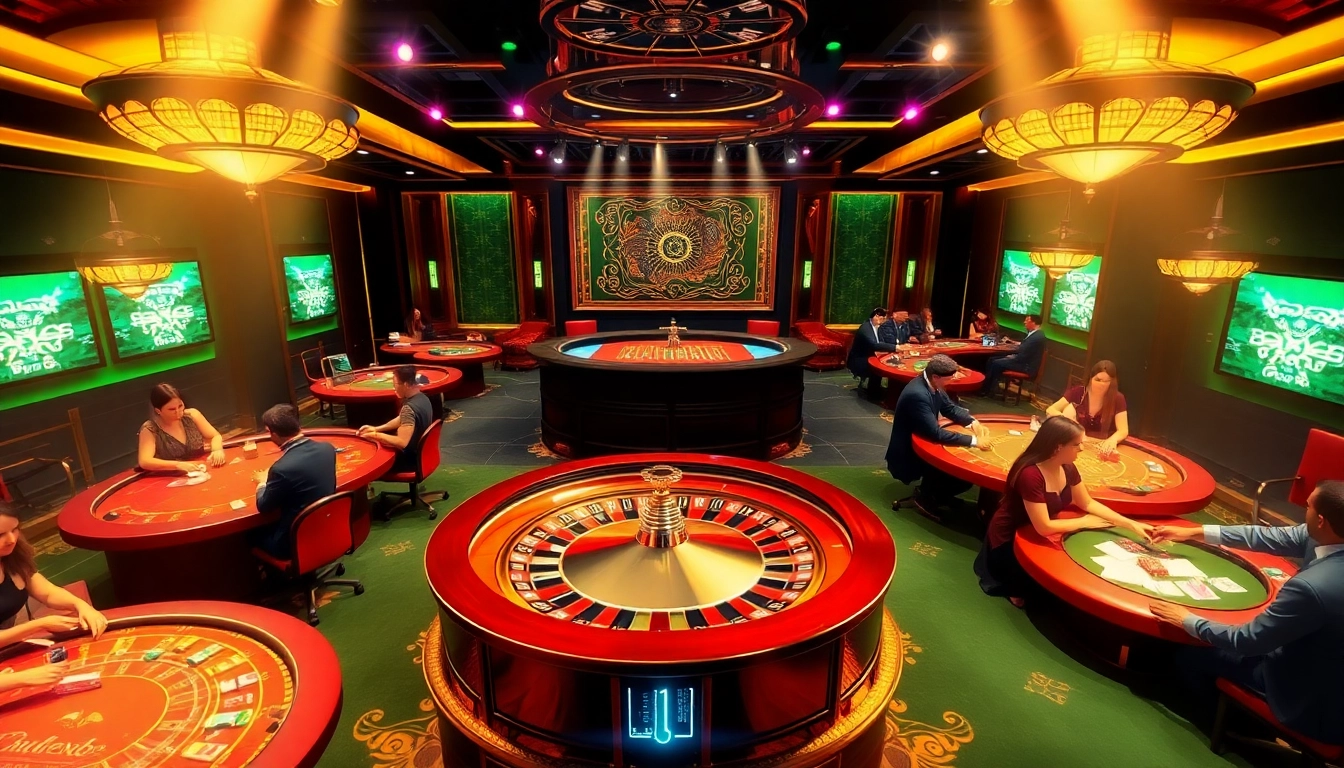 Players engaging at a casino table with Hello88 branding, showcasing thrilling gambling action.